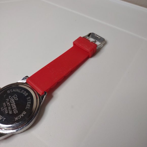 Geneva Platinum Watch With Red Rubber Band - Picture 10 of 11
